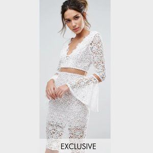 Love Triangle Lace Midi Dress Flared Sleeve 10